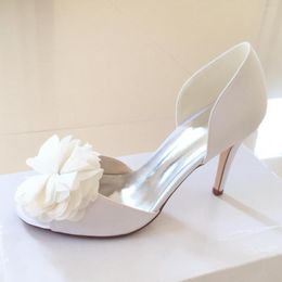 Chaussures habillées Creativesugarsatin D'orsay fleur charme bout ouvert femme mariée fête de mariage soirée pompes dame talons blanc rose bleu