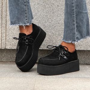 Zapatos de vestir Creeper Mujeres Pisos Lace Up Plataforma Otoño Gamuza Damas Plus Tamaño 41 Mujer 230925