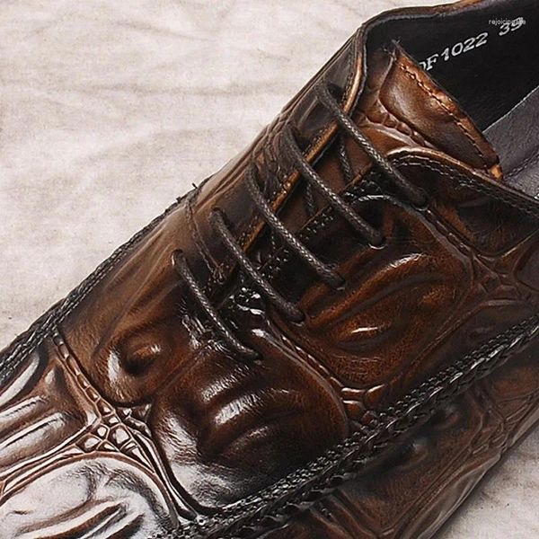 Chaussures habillées Crocodile Modèle Oxford Hommes décontractés en cuir de vache authentique Blow Brown Lace Up Wedding Formel Shoe