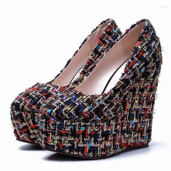 Zapatos de vestir Crossdresser Mujer de tacón alto Zapatos Mujer 15 cm Cuñas Damas Plataformas de lana de colores Bombas Yardas pequeñas: 30 31 32 33-43