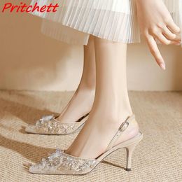 Chaussures habillées Crystal Bling Air Mesh Pumps Femmes Coloreful Hollow Point Toe Ankle Boucle STILETTO Talons printemps Automne Mode décontractée