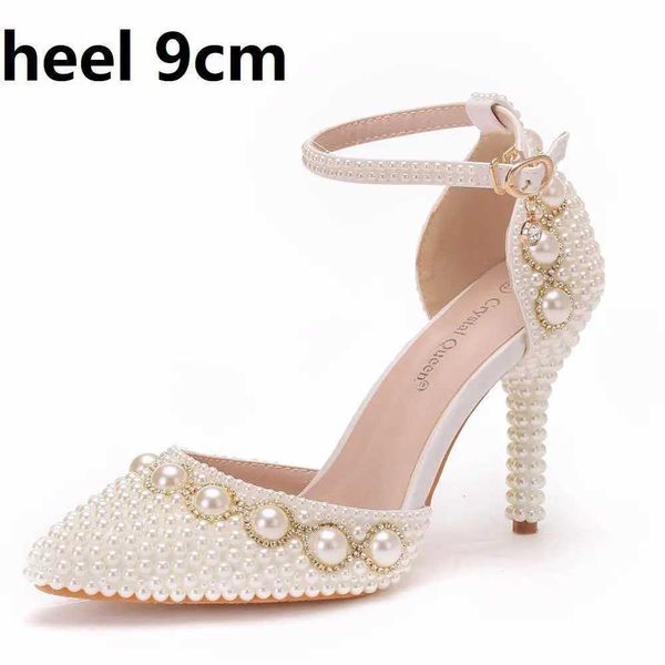 Zapatos de vestir reina de cristal punteado marfil marfil perla boda nupcial tacones altos tacones elegantes sótanos de tobillo sandalias sexy h240409 6w3i