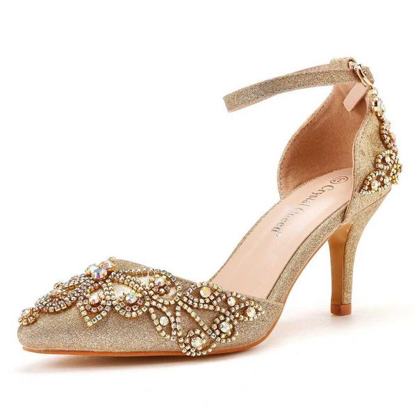 Zapatos de vestir Crystal Queen Women Sexy Women 7cm High Heels Tamaño 35-42 Sandalias Boda Bridal Glitter Fetish Stiletto Bombas de oro de diamantes de diez rianas H240409 52BQ