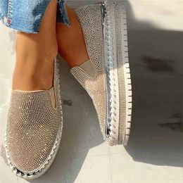 Dress Shoes Crystal Sneakers dames 2023 Flats Rhinestone Bling Sewingplatform Loafers Luxe Casual comfortabele vrouwelijke Y23