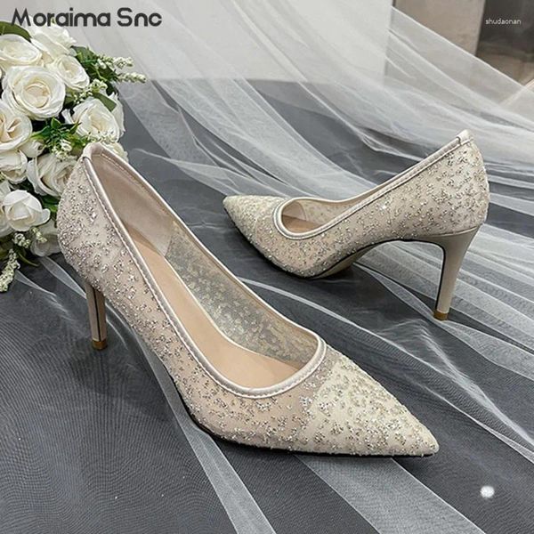Chaussures habillées cristales transparent en maille hautes pointues pointues paillettes de mariage sexy banquet de mariage à la mode pour femmes