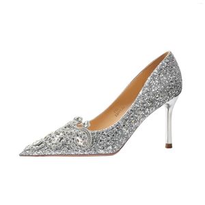 Chaussures habillées Crystal mariage champagne doré talons hauts femmes en strass demoiselle d'honneur stiletto argent