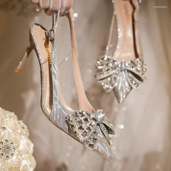 Zapatos de vestir boda de cristal tacón delgado de tacón puntiagudo de la novia otoño moda de la dama de honor europea sandalias altas