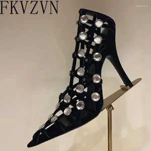 Chaussures habillées cristaux Hollow Femmes pompes TOE POINTY POUR SLIP sur des sandales sexy à talons hauts noirs