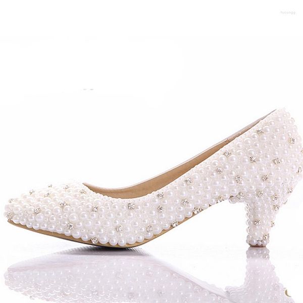 Chaussures habillées faites sur mesure grande taille petit talon mariée mariage blanc perle talons bas célébrité fête bal danse