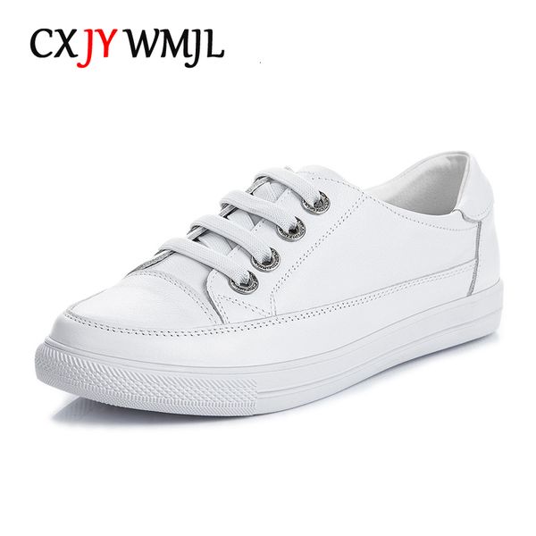 Robe chaussures CXJYWMJL véritable cuir femmes baskets décontractées plus taille printemps été skate dames petite femme vulcanisée blanche 230725