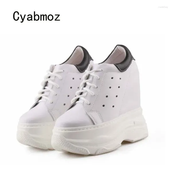 Zapatos de vestir Cyabmoz Genuine Leather Hollow Out Women Talls High Tels Lace Up Altura escondida Damas crecientes Tenis Feminino