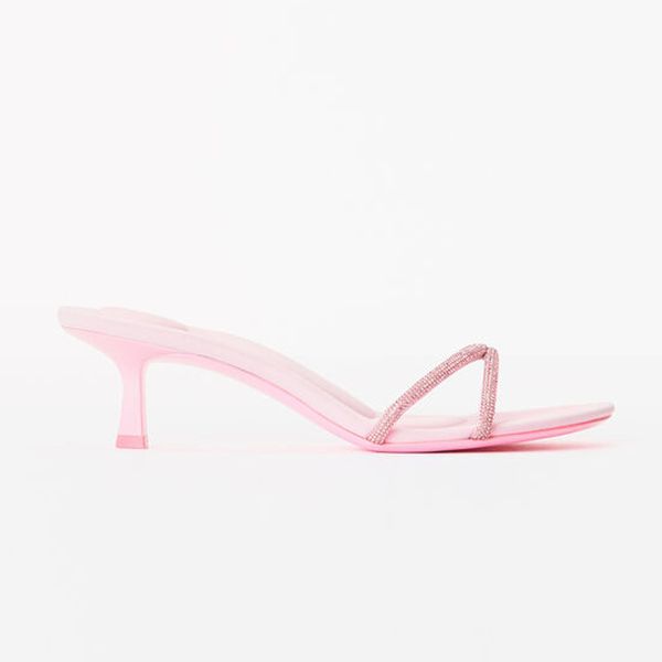 Zapatos de vestir dahlia 105 Sandalias de cristal Tacones de tiras belleza decorados en cristal rosa y forrados con piel de cordero