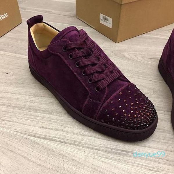 2022 Zapatos de vestir Color oscuro Cuero genuino Junior Flats Merlot Purple gamuza strass Toe sneakers Luxury Paris Men Lovers Low Top Skate