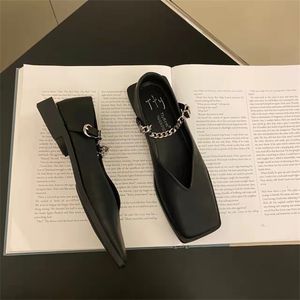 Chaussures habillées talon déformé automne chaîne tête carrée peu profonde plat paresseux mocassins talons décontractés 220926 GAI GAI GAI