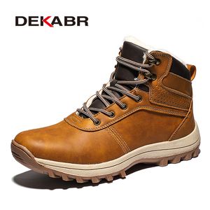 Zapatos de vestir DEKABR Winter Warm Men Boots Piel de cuero genuino Plus Snow Hecho a mano Impermeable Trabajo Tobillo Alto Top 221203 GAI