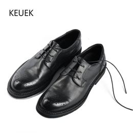 Chaussures habillées Design en cuir véritable fait à la main affaires décontracté hommes noir lacets Oxfords fête mâle mocassins 5C 231218