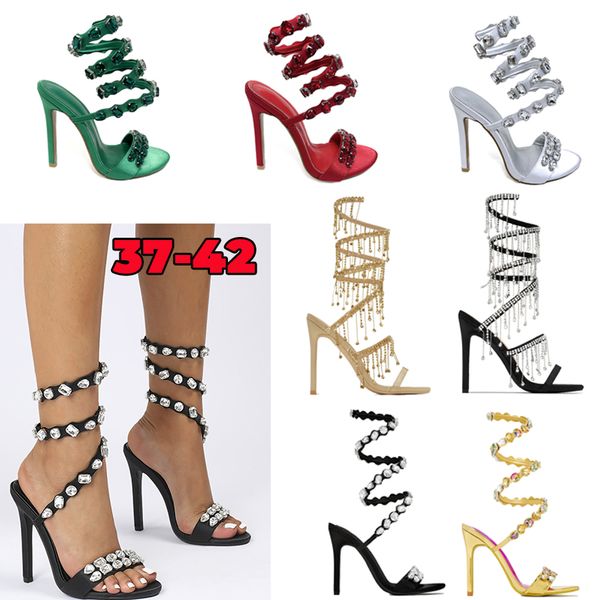 Chaussures habillées Talons de créateurs Sandale ornée de cristal Fête de fête en cuir Stiletto Talons hauts Chaussures de soirée Femmes Talon Designers de luxe Chaussures de cheville Chaussures