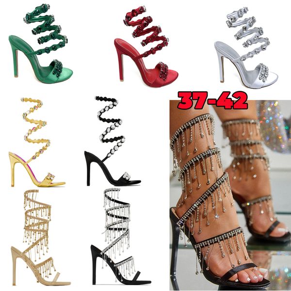 Chaussures habillées Talons de créateurs Sandale ornée de cristal Fête Fête Cuir Stiletto Talons hauts Chaussures de soirée Femmes Talons Designers de luxe Chaussures de cheville Chaussures