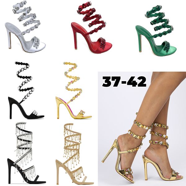 Chaussures habillées Talons de créateurs Sandales ornées de cristaux Fête de fête Cuir Stiletto Talons hauts Chaussures de soirée Femmes Talons Designers de luxe Chaussures de cheville Chaussures