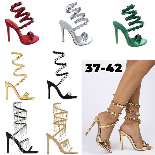 Chaussures habillées Talons de créateurs Sandales ornées de cristaux Fête de fête Cuir Stiletto Talons hauts Chaussures de soirée Femmes Talons Designers de luxe Chaussures de cheville Chaussures