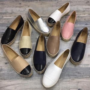 Designer 100% leer Channeles Geklede schoenen Espadrilles Luxe echt leer Damesmode Loafers Luxe Cap Toe Visser Canvas Schoenmaat 35-42