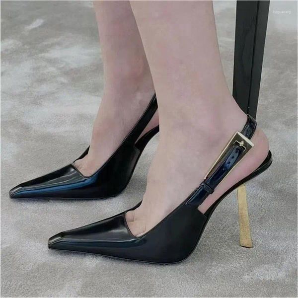 Robe chaussures designer métal boucle sangle femmes pompes sandale sexy bout pointu talons fins dames mariage banquet mules