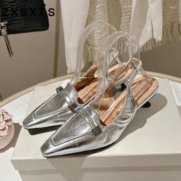 Chaussures habillées Designer Real Lederen Pompes Zomer Merk Vreemde Hak Sandalen Vrouwen Punt Teen Jurk Schoenen Voor Voor Sandalias Mujer 2024