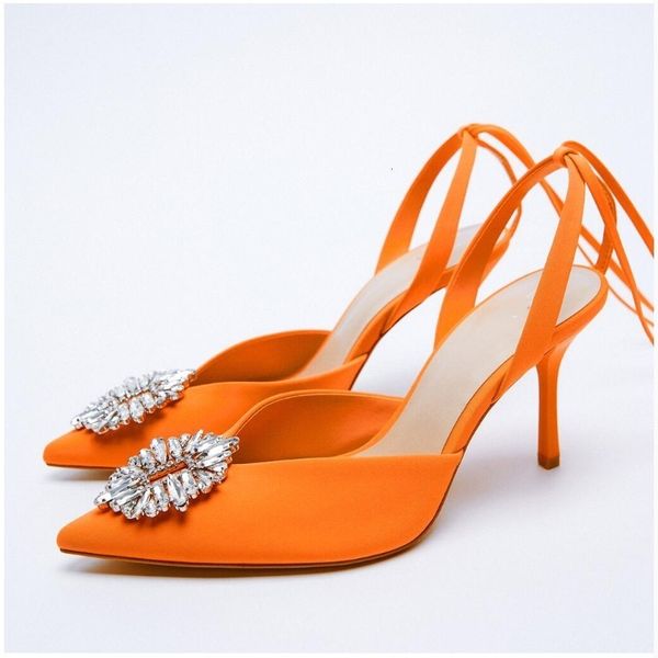 Zapatos de vestir Diseñador Mujer Tacones con cordones Sandalias sexy Lujo Punta estrecha Tacones altos Naranja Tobillo Correa Fiesta Boda Zapatos Damas 230717