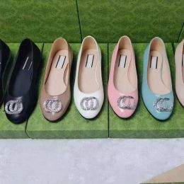 Zapatos de vestir diseñador zapatos para mujer zapato ballet primavera otoño diamante bote de bote plano dama de cuero de cuero mocasinesa para mujeres talla 34-42 con caja de cuero sol