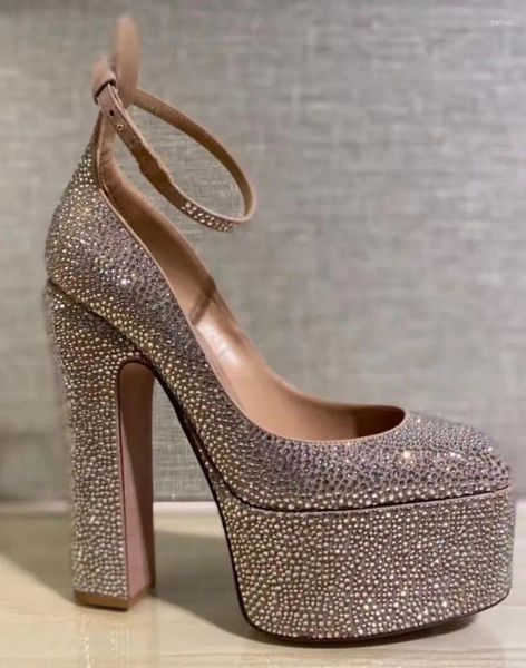 Robe chaussures diamant sexy bloc talon talons hauts tan-go cristal-embelli daim plate-forme pompes femmes designer mode fête de mariage