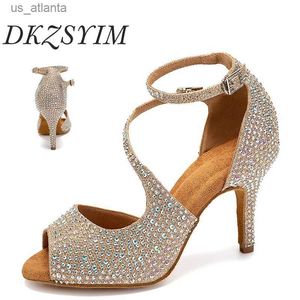 Dress Shoes Dkzsyim Latin Dance Dames Ballroom Tango Rhinestone High Heels Black/Silver/Gold Wedding H240403
