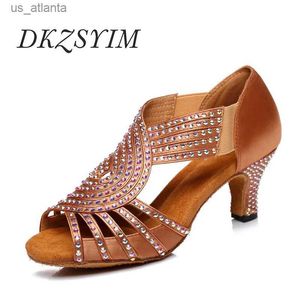 Dress Shoes Dkzsyim Rhinestone Latin Dance Women/Ladies Ballroom Salsa Dancing Soft Soles Party/Wedding Sandals Hoge Heels H240403