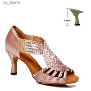 Kledingschoenen dkzsyim Rhinestone Latin Dance Women/Ladies Ballroom Salsa Dancing Soft Soles Party/Wedding Sandalen Hoge hakken H240403avdn