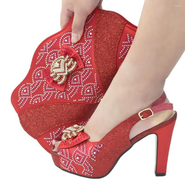 Zapatos de vestir Doershow Llegada Boda africana y conjunto de bolsos Rojo italiano con bolsos a juego ¡Fiesta de mujeres nigerianas! HIO1-2