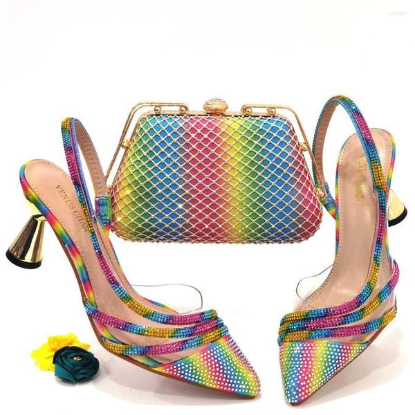 Zapatos De Vestir Doershow Hermosos Conjuntos Italianos Y De Bolsos Para Fiesta Nocturna Con Piedras Bolsos De Cuero Combinan Bolsos! HSD1-2