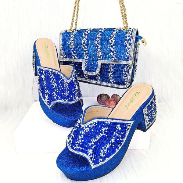 Chaussures habillées doershow bleu couleur italienne avec sacs assortis femmes africaines et se dérouler pour la fête de bal Sandale SOG1-17