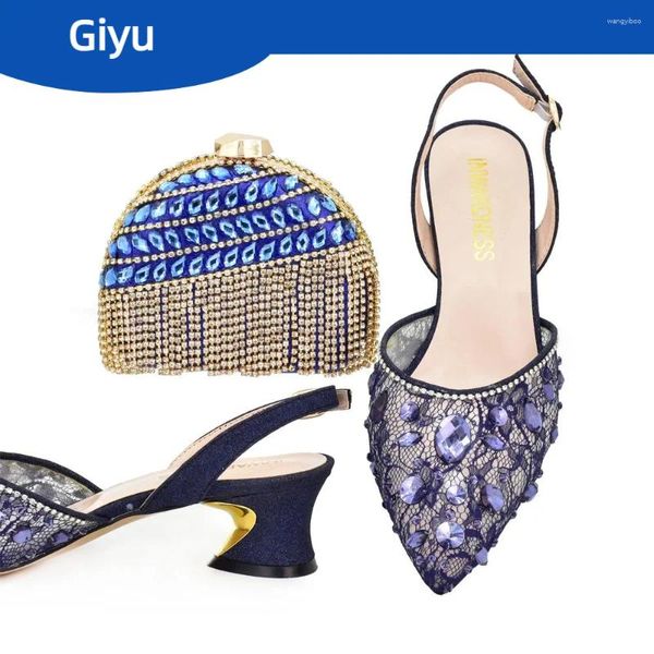 Zapatos de vestir para damas y bolsos de estilo africano de alta calidad establecido en el último bolso italiano azul para la fiesta 1-13