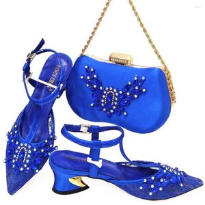 Dress Shoes Doershow Italiaans blauw en tassensets voor avondfeest met stenen lederen handtassen Match Bags!HAQ1-15