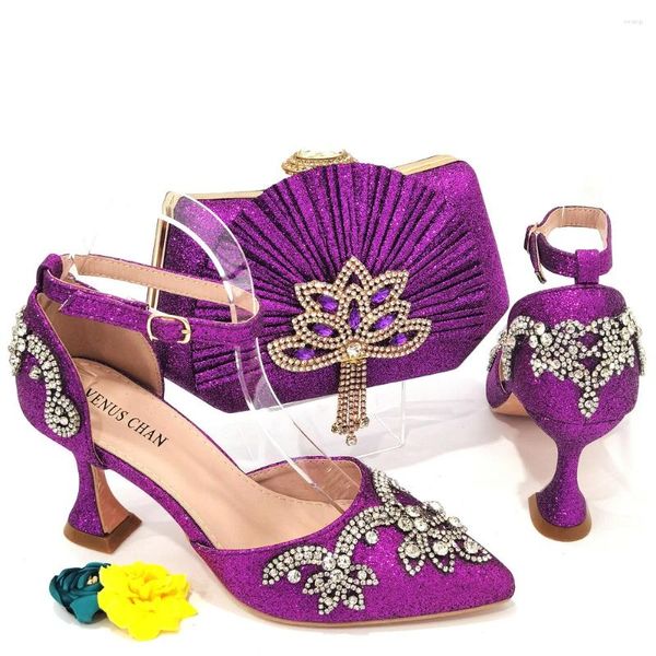 Chaussures habillées Doershow Italien avec des sacs assortis ensembles Italie African Women's Party and Bag Sets Purple Color Chaussures pour femmes!SSD1-17