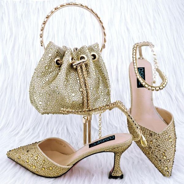 Zapatos de vestir Doershow Nigerian Applique Party And Bag To Match Set Est Elegant For Celebration HGY1-20