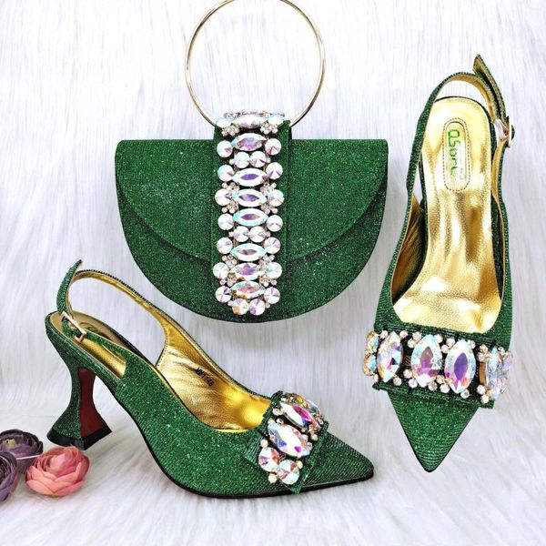 Chaussures habillées Doershow vendant du vert et des sacs assortis à un ensemble d'escarpins de fête italiens, sac à chaussures assorti pour la fête ! HGG1-12