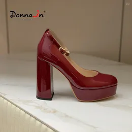 Zapatos de vestir dona-in elegante plataforma de damas tacones de 11.5cm de patente de patente dedo redondo cómodo hebilla de moda para mujeres