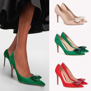 Nette schoenen Donna-in Pumps met hoge hak 8,5 cm 10,5 cm Luxe suède groen Puntige neus Elegant feest Kristal Decoratieve stiletto's Rood