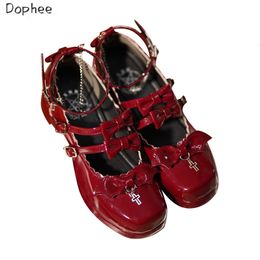 Chaussures habillées Dophee Original Cute Girls Lolita pour femmes talons hauts vent japonais en cuir verni croix arc princesse Halloween 230921
