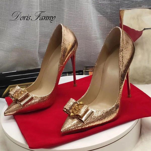 Zapatos de vestir Doris Fanny High Heels Gold Stiletto Mujer Bombas de buena calidad Fiesta de la boda Butterfly