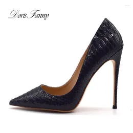 Chaussures habillées Doris Fanny Femmes Black Pumps Print Snake Slip on Stiletto 12cm High Heel Classic Ladies Fashion