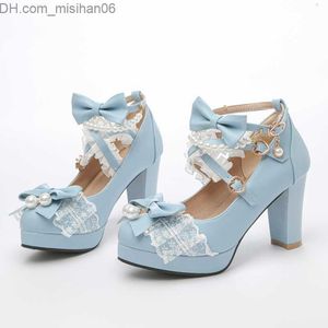 Chaussures habillées Chaussures habillées Sangle croisée Femmes Talons hauts Mary Jane Pompes Fête Mariage Cosplay Blanc Rose Noir Fraise Arc Princesse Cosplay Lolita Chaussures Z230703