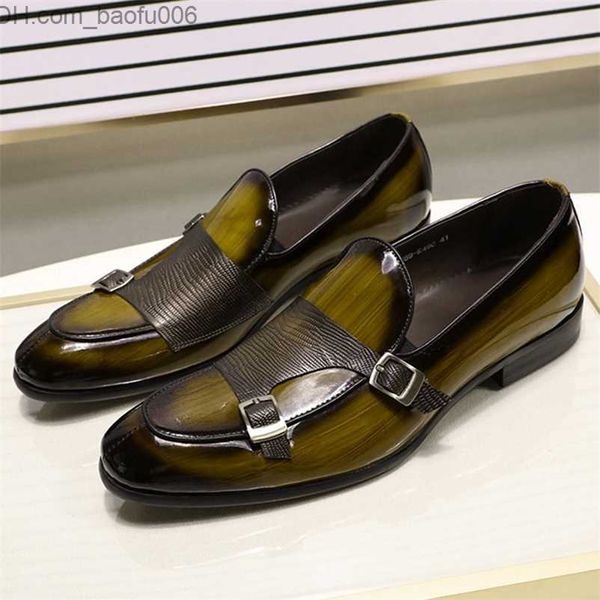 Chaussures habillées Chaussures habillées FELIX CHU Marque En Cuir Verni Hommes Mocassins Fête De Mariage Noir Vert Moine Sangle Casual Mode Hommes Slip On Z230706