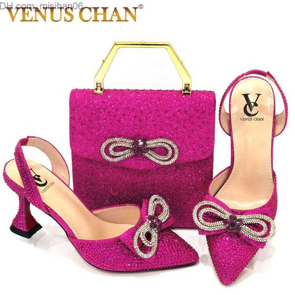 Zapatos de vestir Zapatos de vestir Último diseño italiano Sandalias de punta estrecha de tacón alto para mujeres africanas Fiesta de bodas Fiesta de bodas Color fucsia Conjunto de zapatos y bolsos Z230703