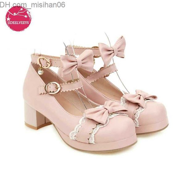 Zapatos de vestir Zapatos de vestir Lolita Girls Mary Janes Shoes Bowknot Princess Ruffles Japan Sweet Bride Wedding Party Dress Pumps Cosplay Pink Plus Size 34-48 Z230703